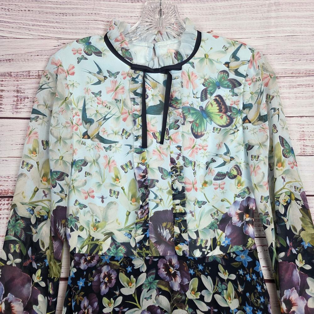 Ted Baker Meelia Floral Butterfly Dress 4 Chiffon Entangled Enchantment Ethereal - Picture 7 of 16